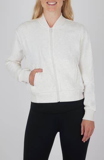 Yogalicious Second Avenue Full Zip Scuba Bomber Jacket In Htr.seaside Sand