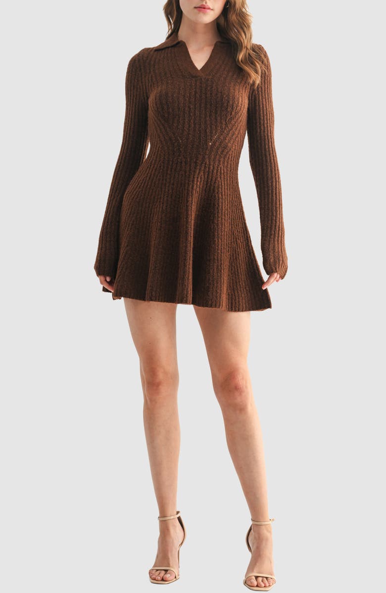 Lush Ribbed Long Sleeve Sweater Minidress, Main, color, Chocolate