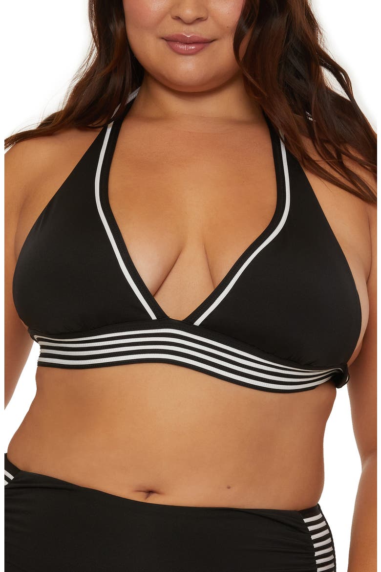Monaco Halter Swim Top, Alternate, color, BLACK/ WHITE