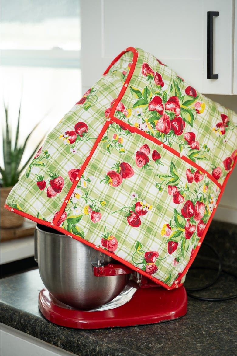 Strawberry Gingham Stand Mixer Cozy, Alternate, color, Green