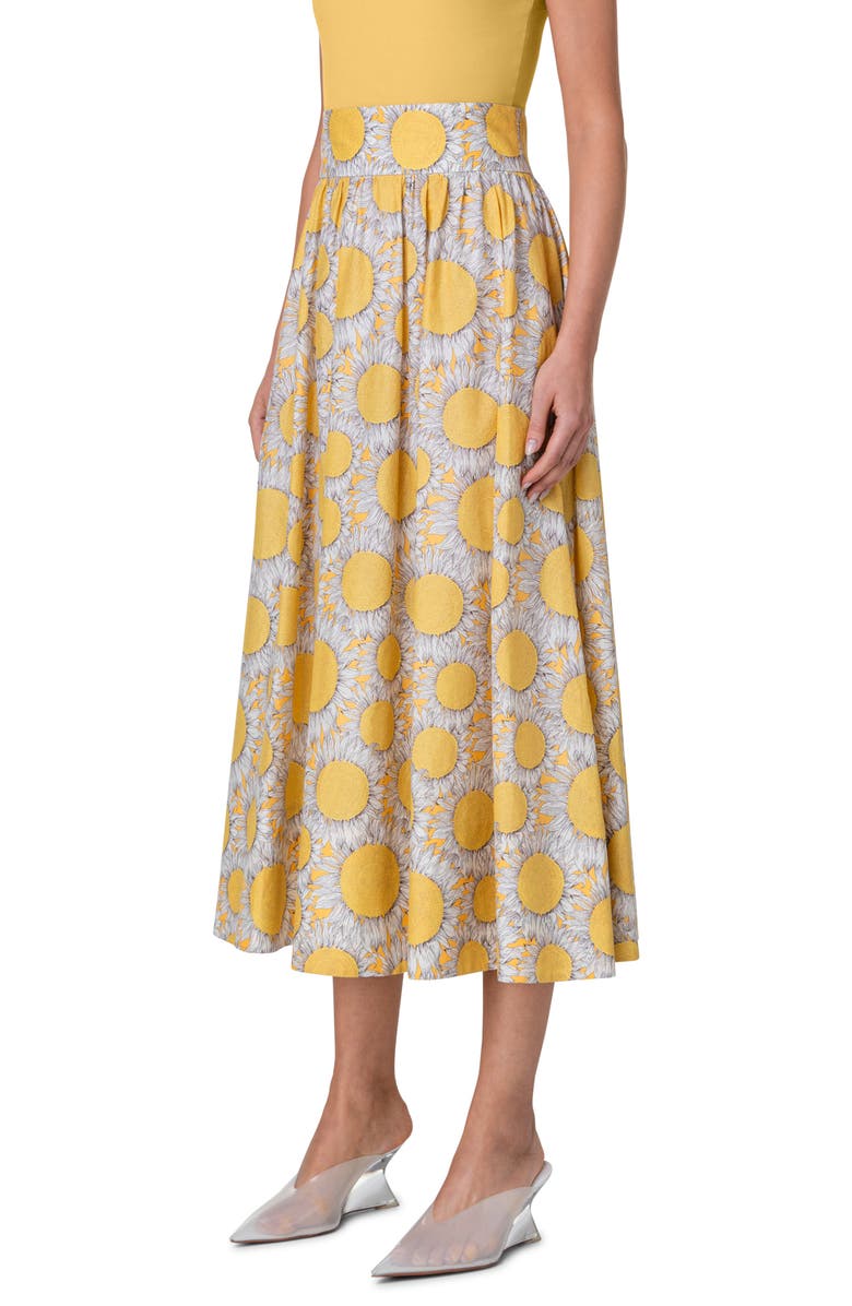 Akris punto Hello Sunshine Floral Pleated Cotton Midi Skirt, Alternate, color, 