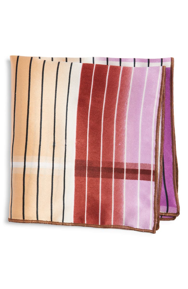 CLIFTON WILSON Brown Stripe Silk Pocket Square, Main, color, Brown