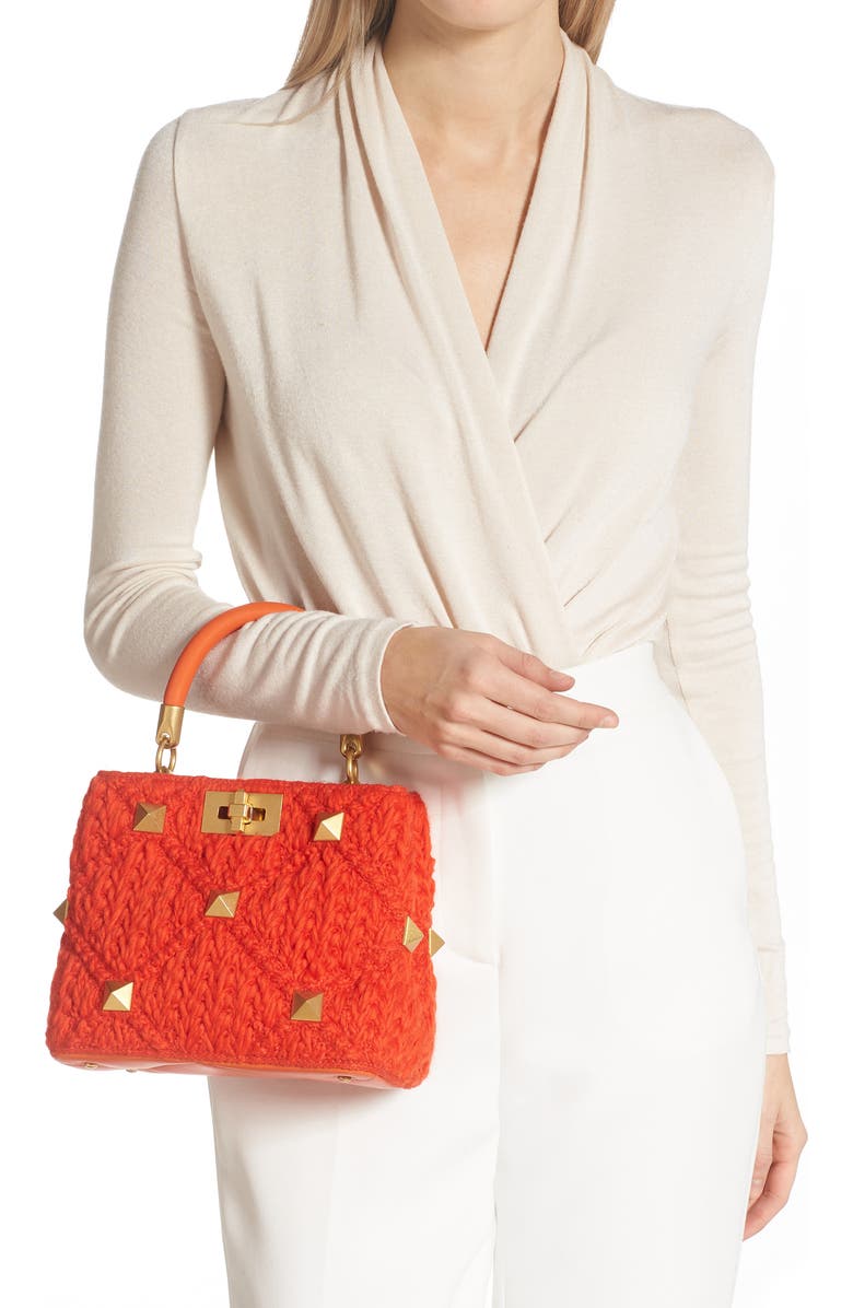 Valentino Garavani Medium Roman Stud Crochet Wool Top Handle Bag, Alternate, color,