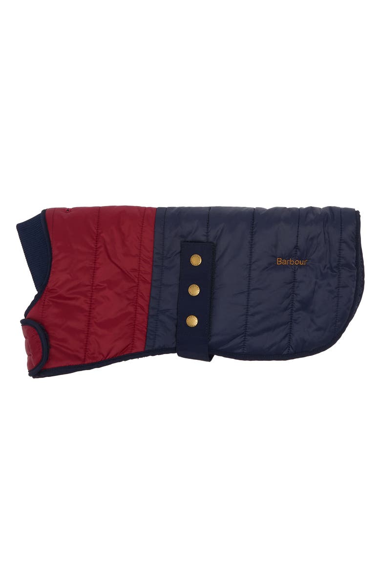 Barbour Brampton Quilted Colorblock Dog Coat, Main, color, Red/ Navy