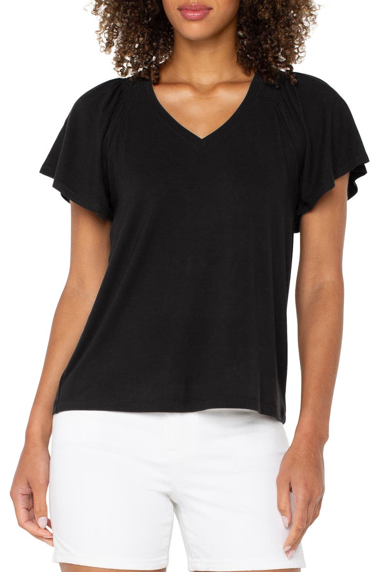 V-Neck Flutter Sleeve Jersey Top, Main, color, BLACK
