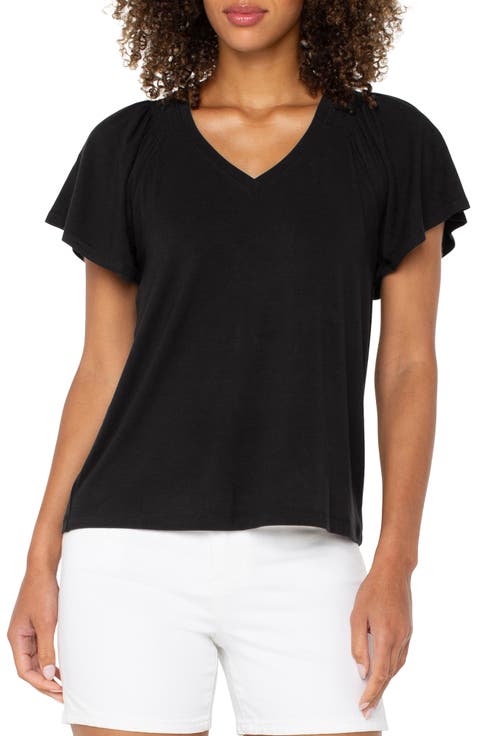 V-Neck Flutter Sleeve Jersey Top