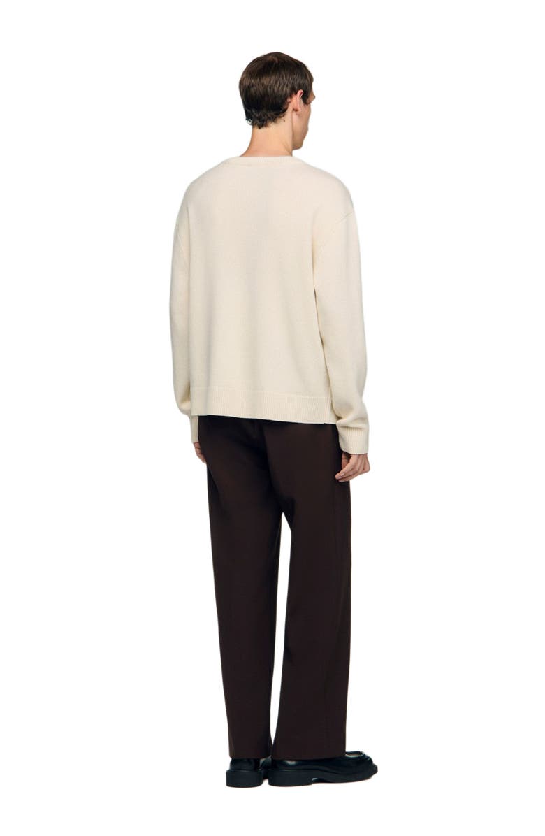 SANDRO Wool sweater with flower detail, Alternate, color, Butter Cream