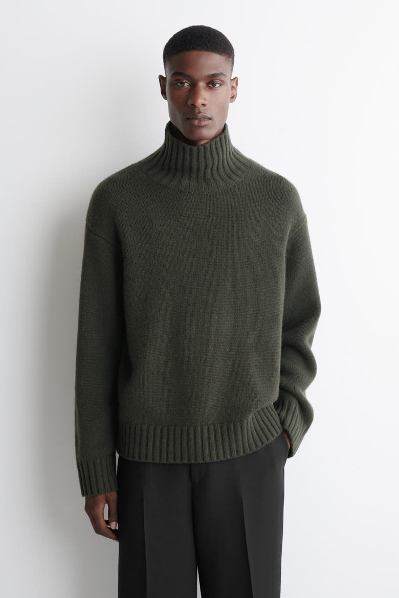 Chunky Cashmere Mock-neck Sweater, Main, color, DARK GREEN