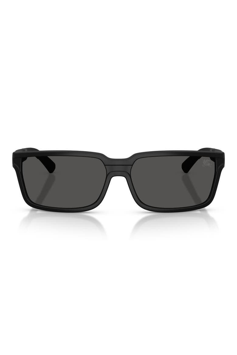61mm Rectangle Sunglasses, Main, color, MATTE BLACK / DARK GREY