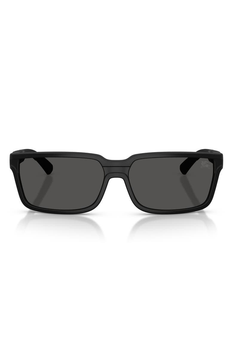 Burberry 61mm Rectangle Sunglasses, Main, color, Matte Black / Dark Grey