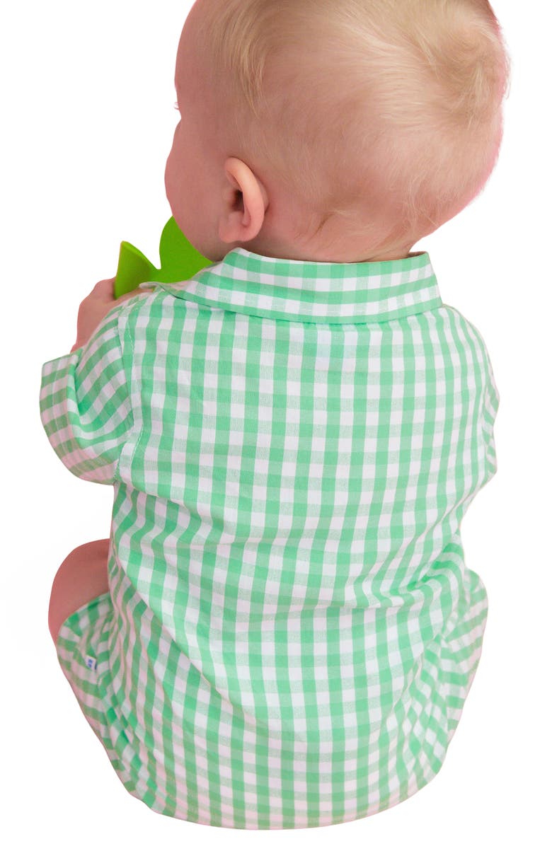 RuggedButts Spring Bud Cotton Gingham Polo Romper, Alternate, color, Green