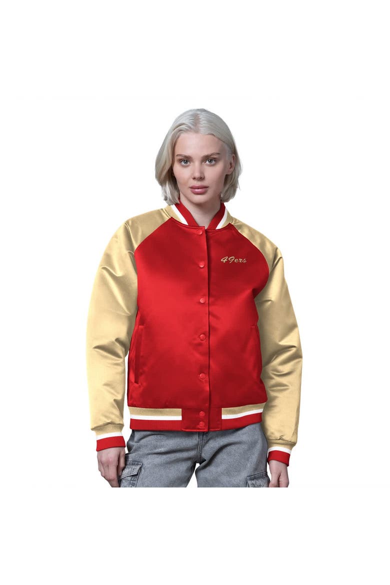 Women's Starter Scarlet/Gold San Francisco 49ers Satin Full-Snap Vintage Varsity Jacket, Main, color, Scarlet