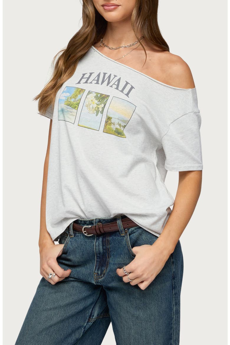Hawaiian Babe One-Shoulder T-Shirt, Alternate, color, LIGHT-GRAY-MELANGE