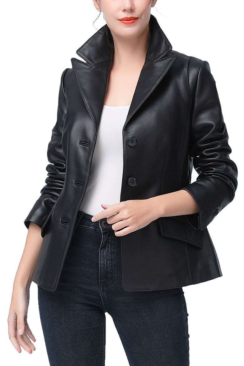Mya Leather Blazer, Alternate, color, Black