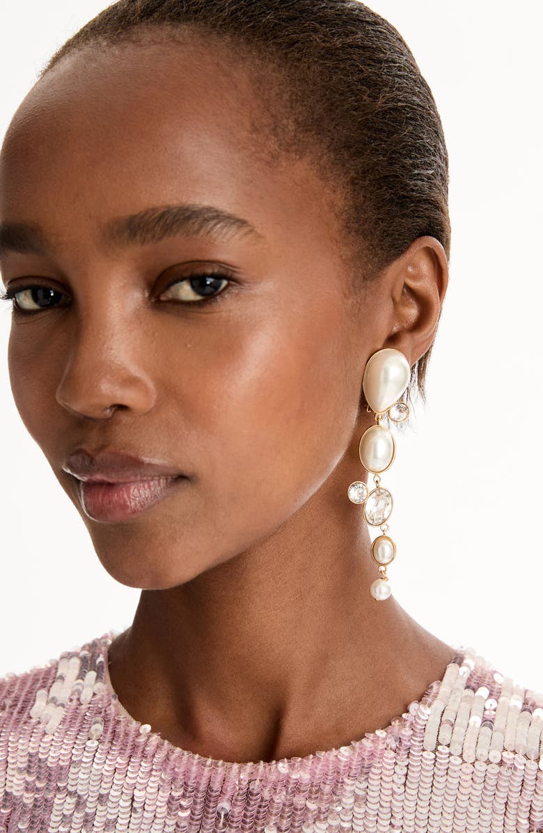 Oscar de la Renta Faux Pearl & Stone Drop Earrings, Alternate, color, Pearl