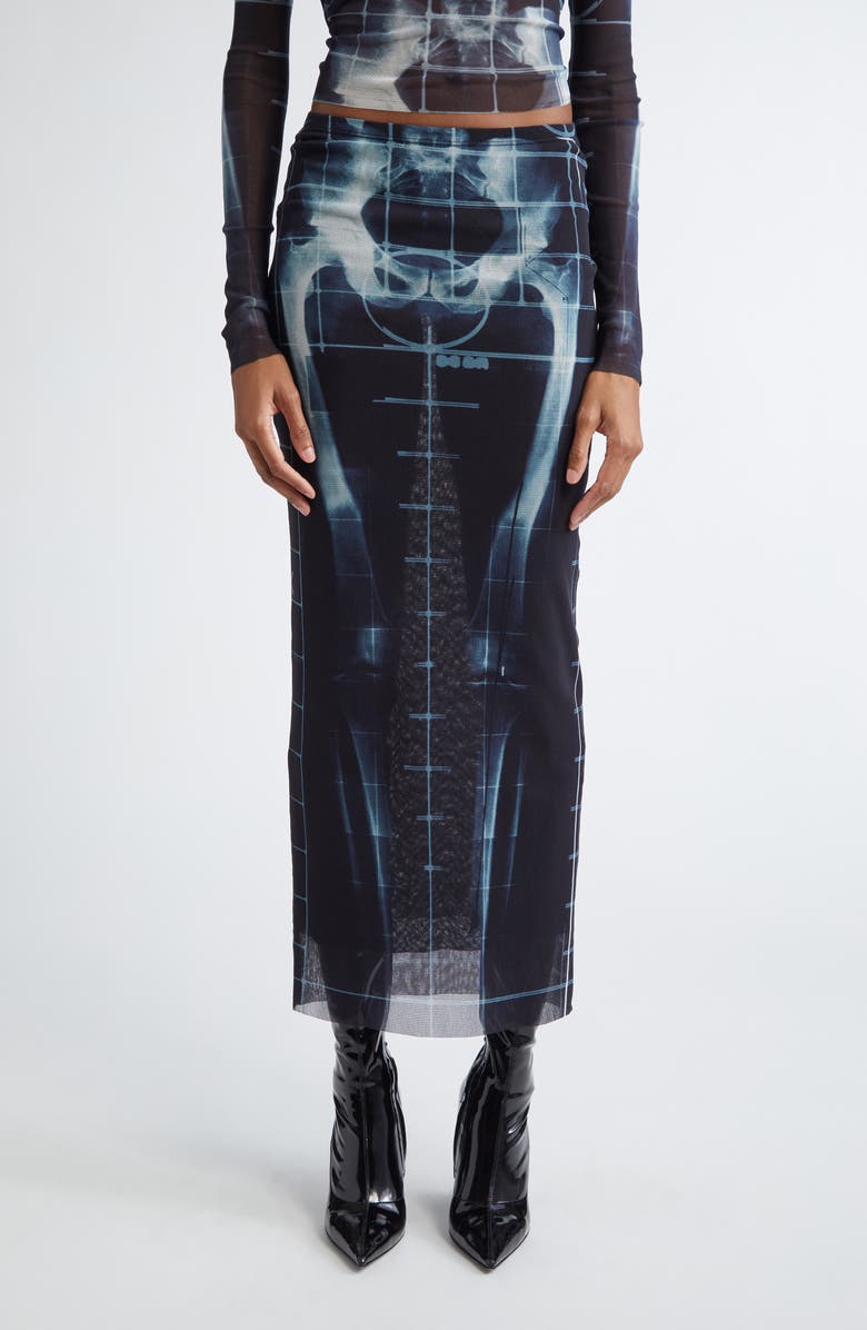 Jean Paul Gaultier Squeletor Print Mesh Skirt, Main, color, 