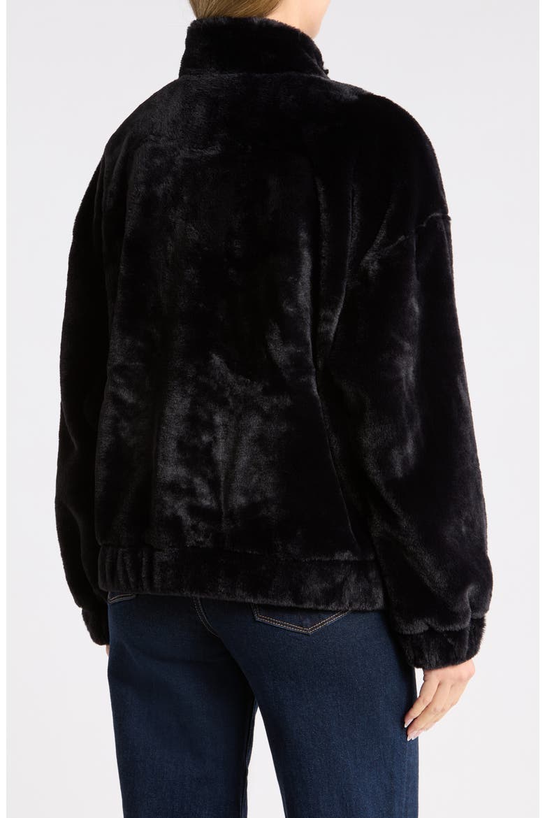 Funnel Neck Faux Fur Bomber Jacket, Alternate, color, BLACK