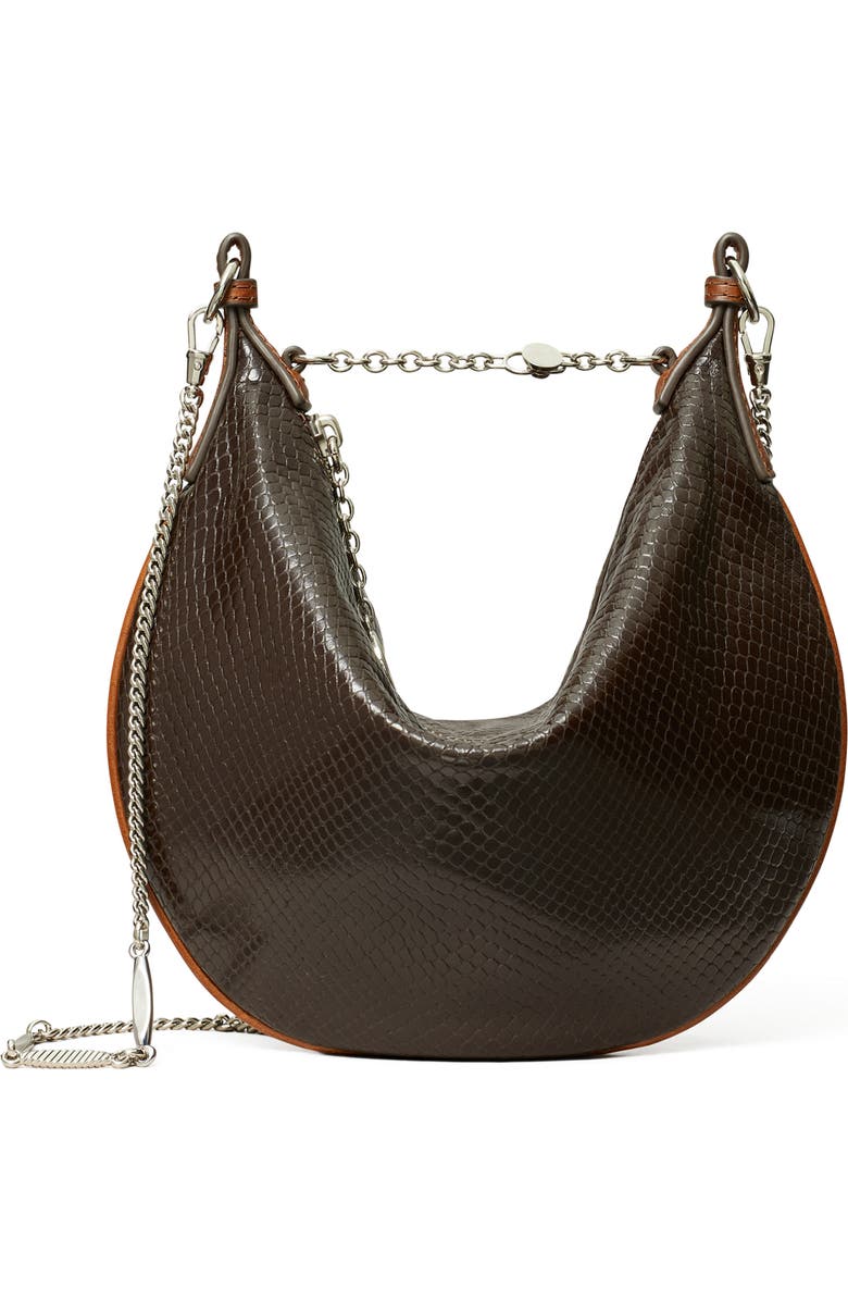 Tory Burch Mini Chain Strap Croc Embossed Leather Balloon Bag, Main, color, Dark Brown