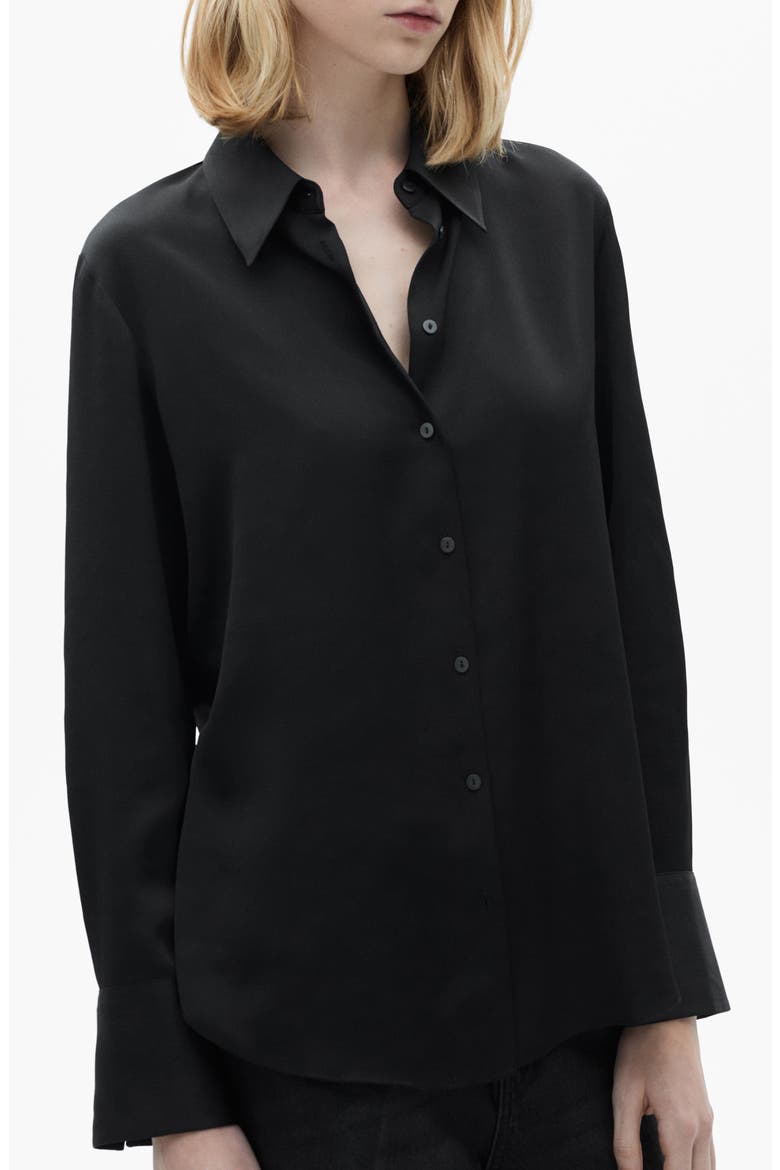 Satin Button-Up Shirt, Main, color, BLACK