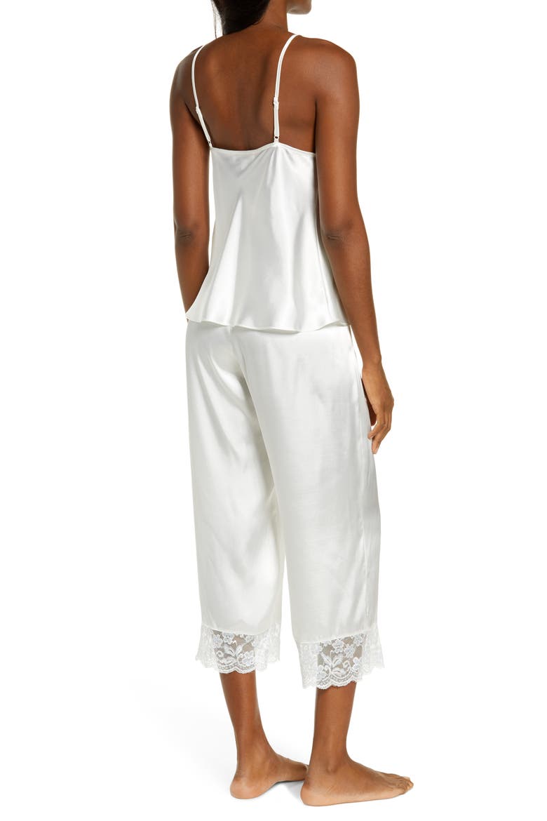 Lindsay Satin & Lace Crop Pajamas, Alternate, color, IVORY