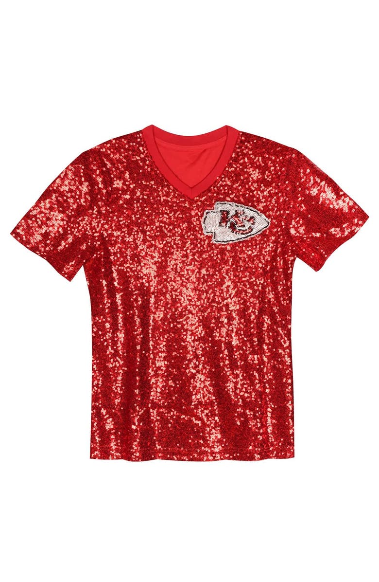 Outerstuff Girls Youth Patrick Mahomes Red Kansas City Chiefs Sequin V-Neck Fashion Jersey, Alternate, color, Red