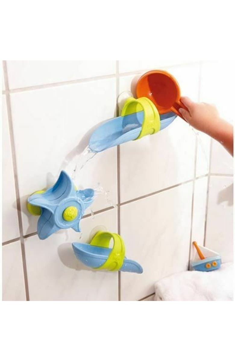 HABA STEM Bath Toys for Kids Ages 3-6 with Suction Cup Tracks, Paddle Wheel, Ladle & Ball, Water Toys Play Set to Inspire Creativity & Problem-Solving, Alternate, color, Blue Multi