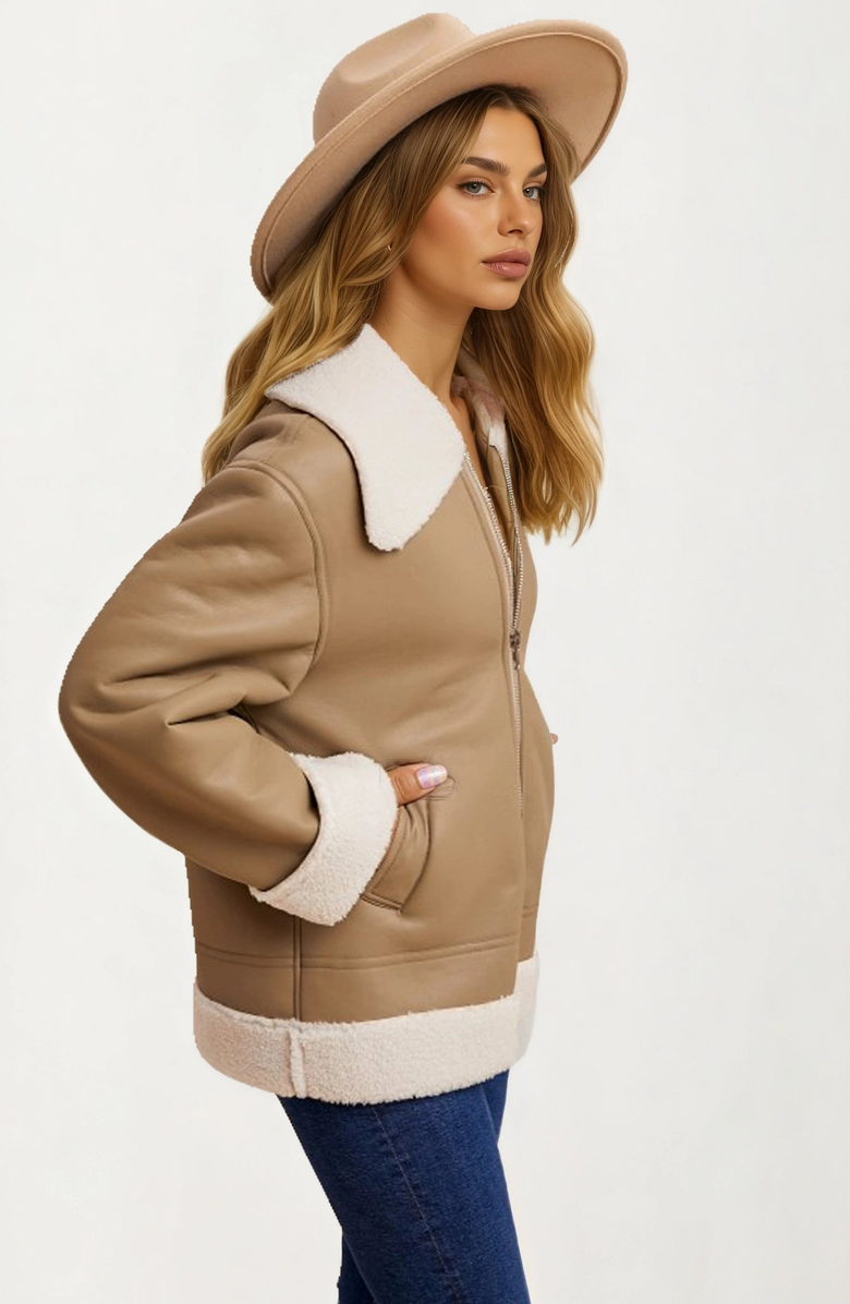 Knit and Lounge Faux Shearling Trim Moto Jacket, Alternate, color, 