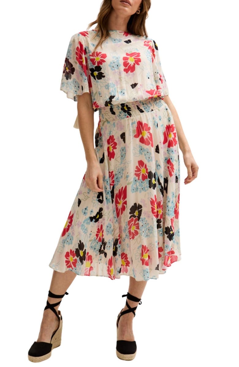 LILY AND LIONEL Galaxy Cowl Neck Poppy Print Midi Dress, Alternate, color, Open Miscellaneous