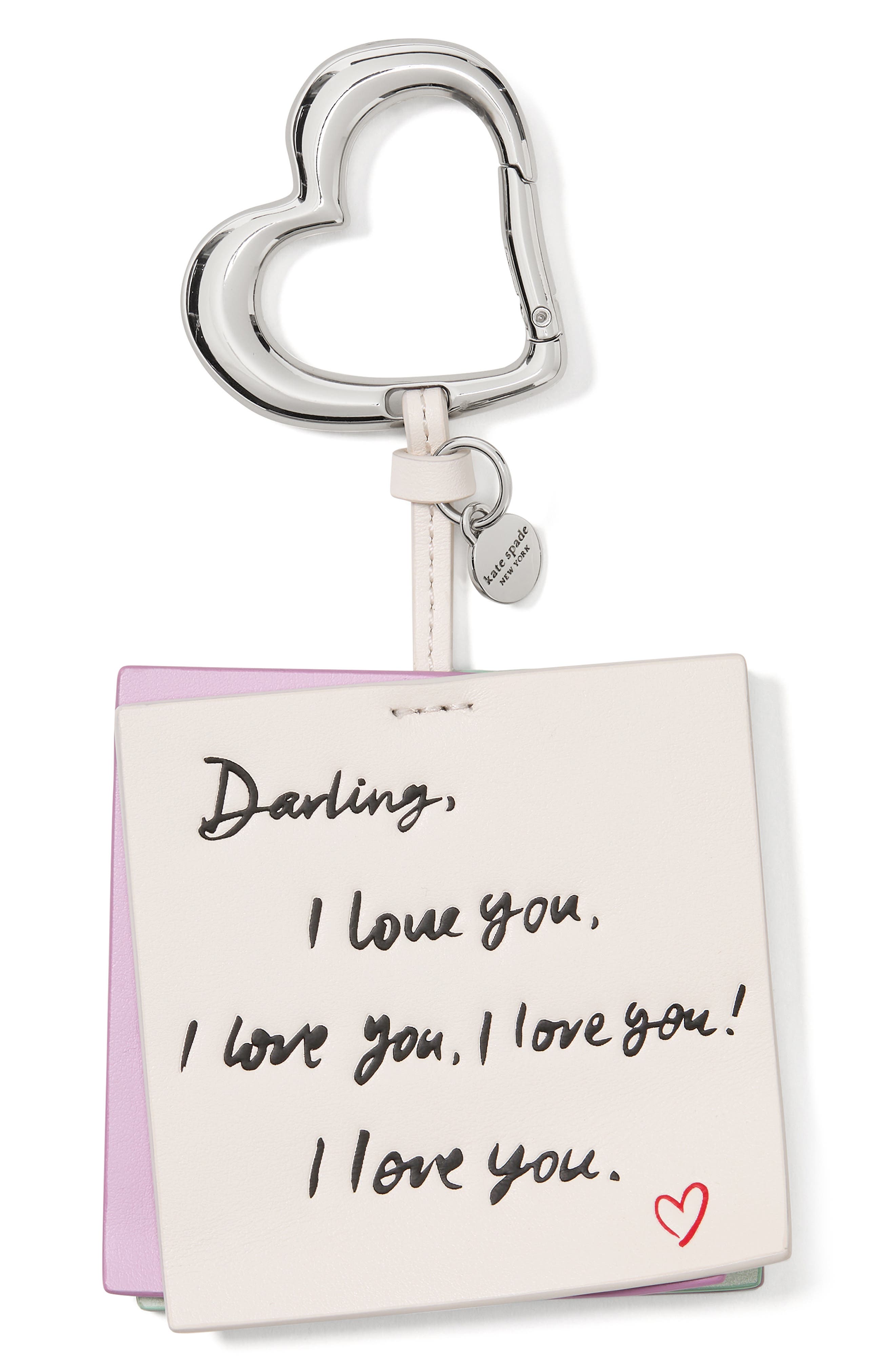 Kate Spade New York Charmed Embossed I Love You Leather Bag Charm, Main, color, Cream Multi