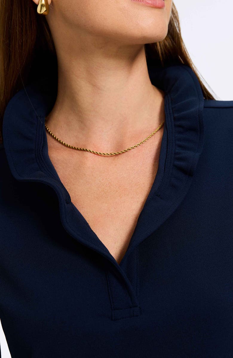 Foxcroft Tammy Ruffle Collar Crepe Top, Alternate, color, Navy