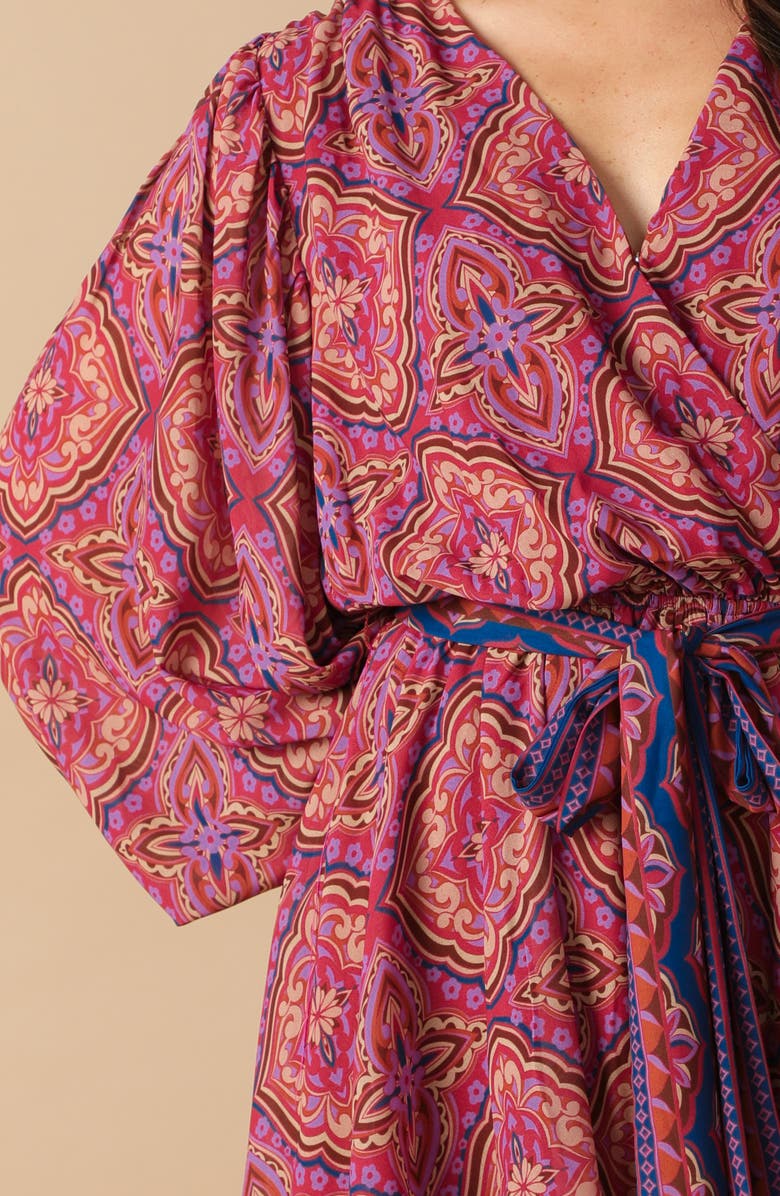 FLYING TOMATO Long Sleeve Faux Wrap Minidress, Alternate, color, Brick