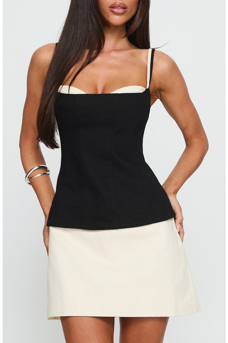 Mariselle Layered Cotton Corset Minidress, Main, color, BLACK / CREAM