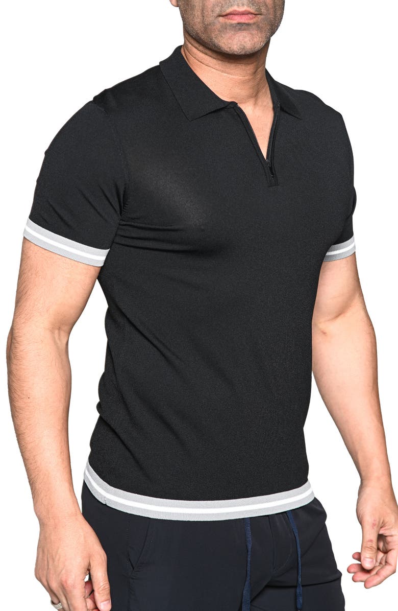Maceoo Deep Black Quarter Zip Polo, Alternate, color, Black