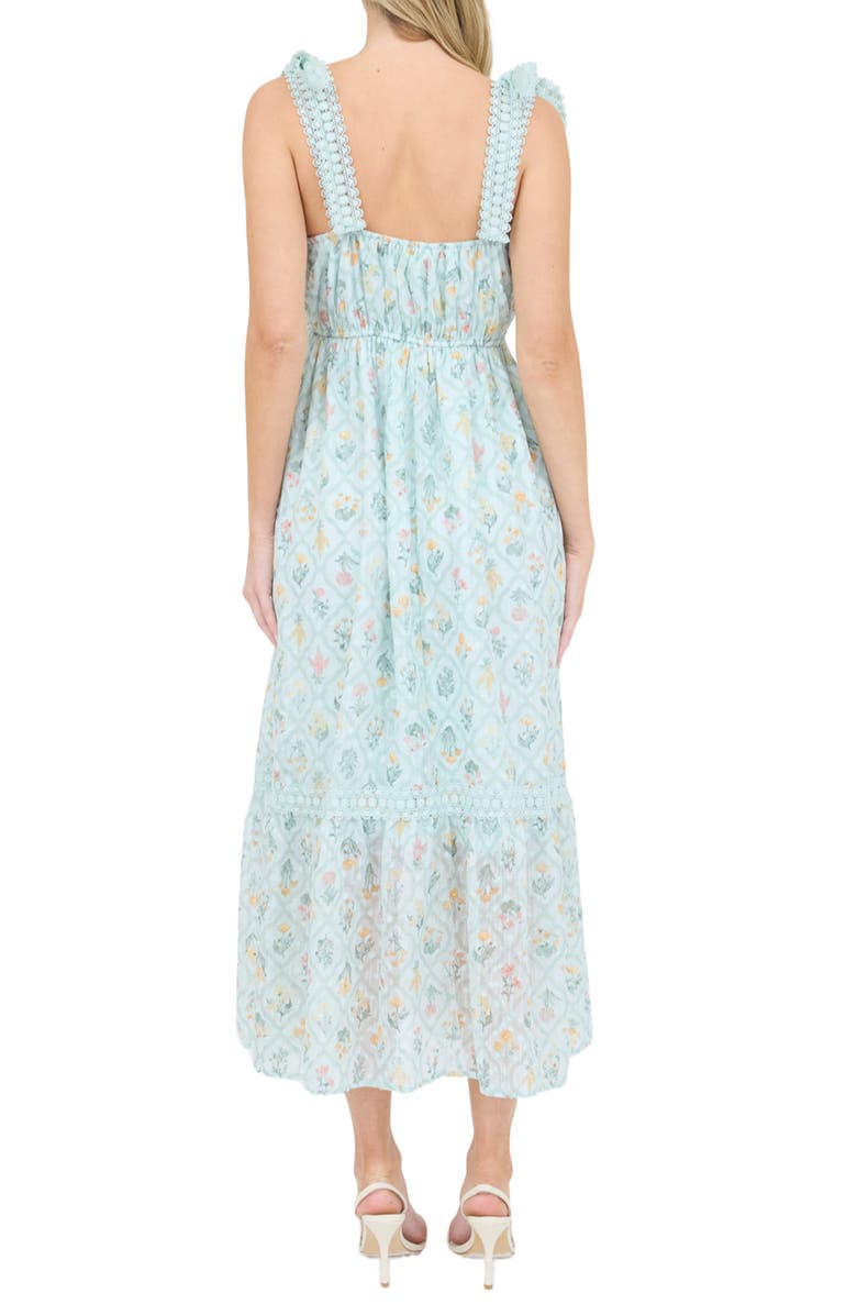 AUGUST SKY Floral Lace Tie Strap Empire Waist Midi Dress, Alternate, color, 