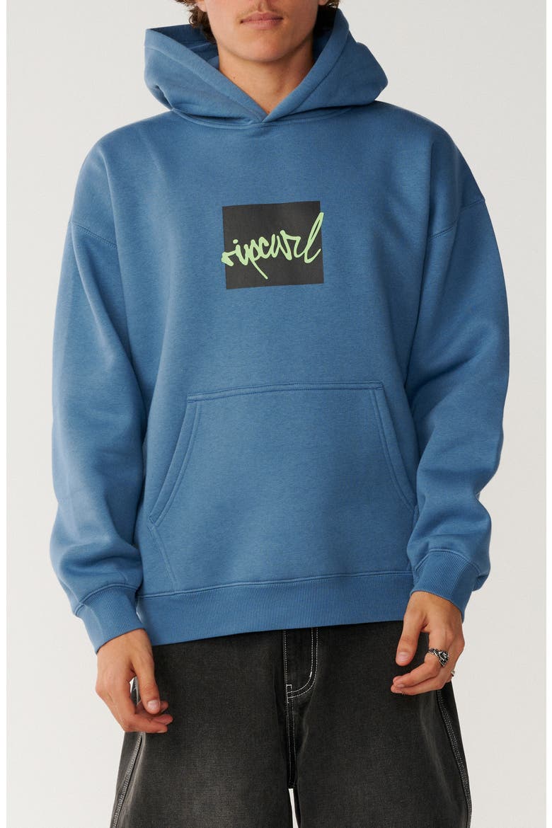 Rip Script Oversize Fleece Hoodie, Main, color, BLUEFIN