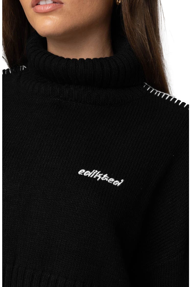 Blanket Stitch Accent Crop Turtleneck Sweater, Alternate, color, BLACK