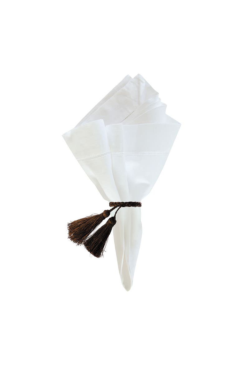 Cocoa Brown Tasseled Set of 6 Napkin Rings, Main, color, Brown