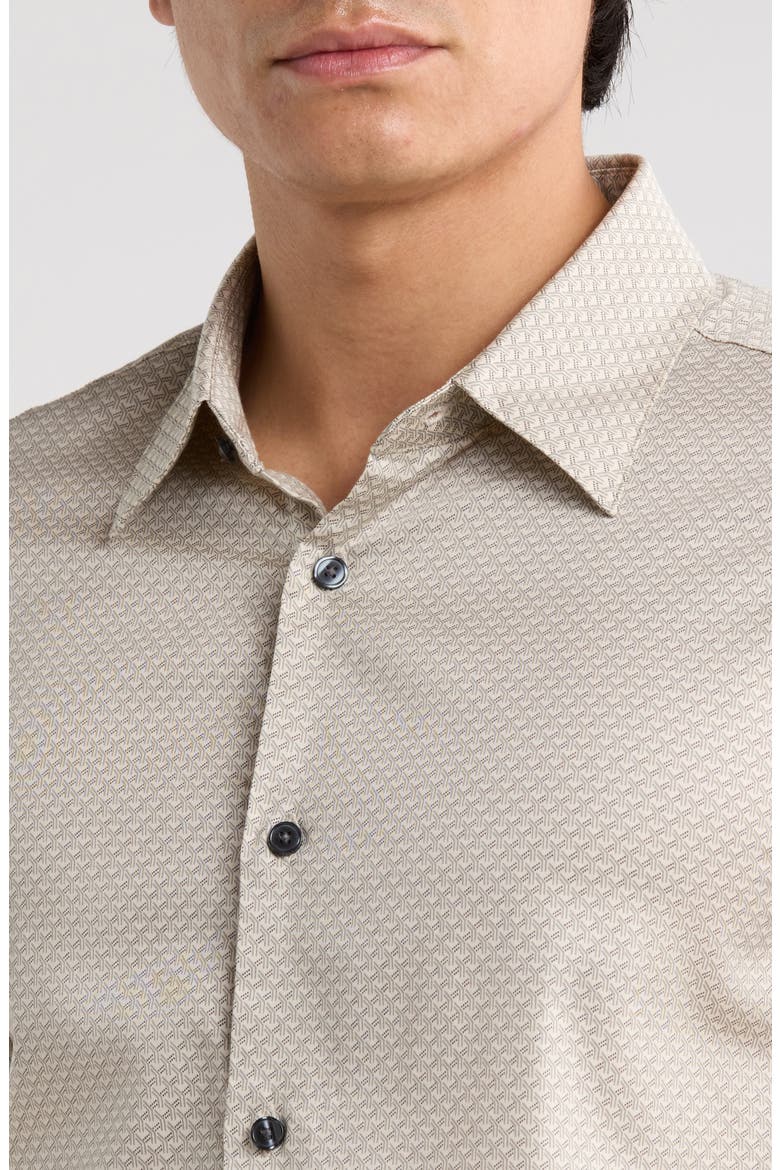 Weave Pattern Stretch Button-Up Shirt, Alternate, color, TAN