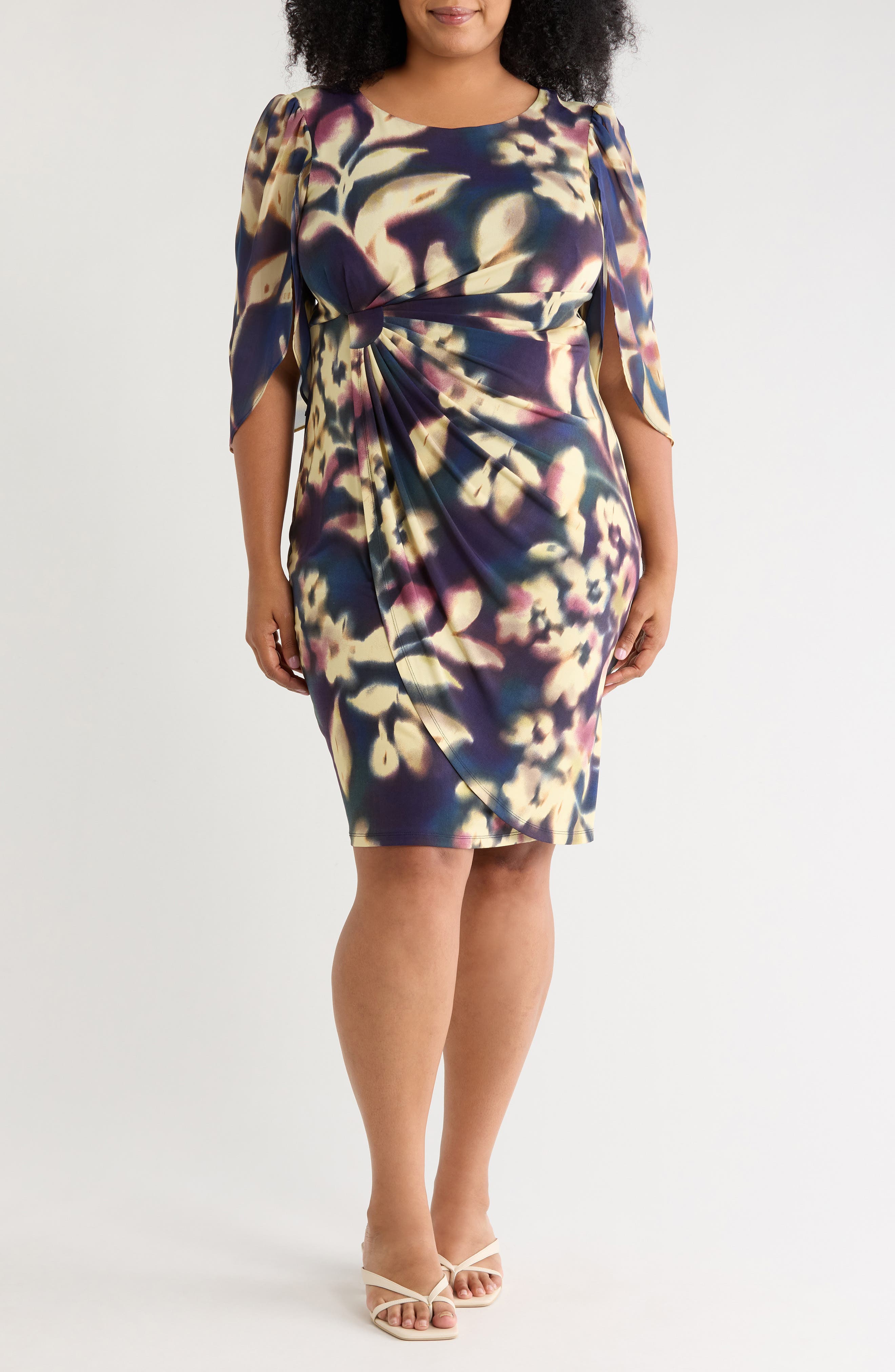 Cape Sleeve Mock Wrap Dress