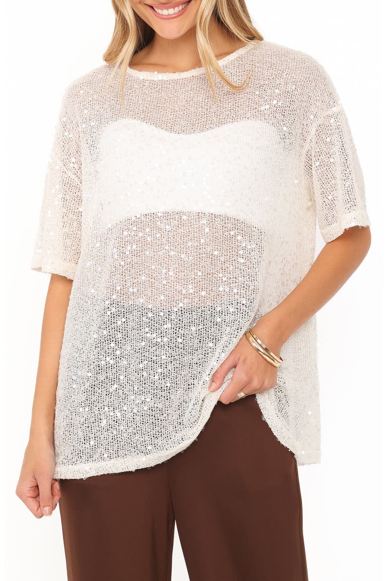 Nadine Sequin Open Knit Tee, Main, color, CREAM