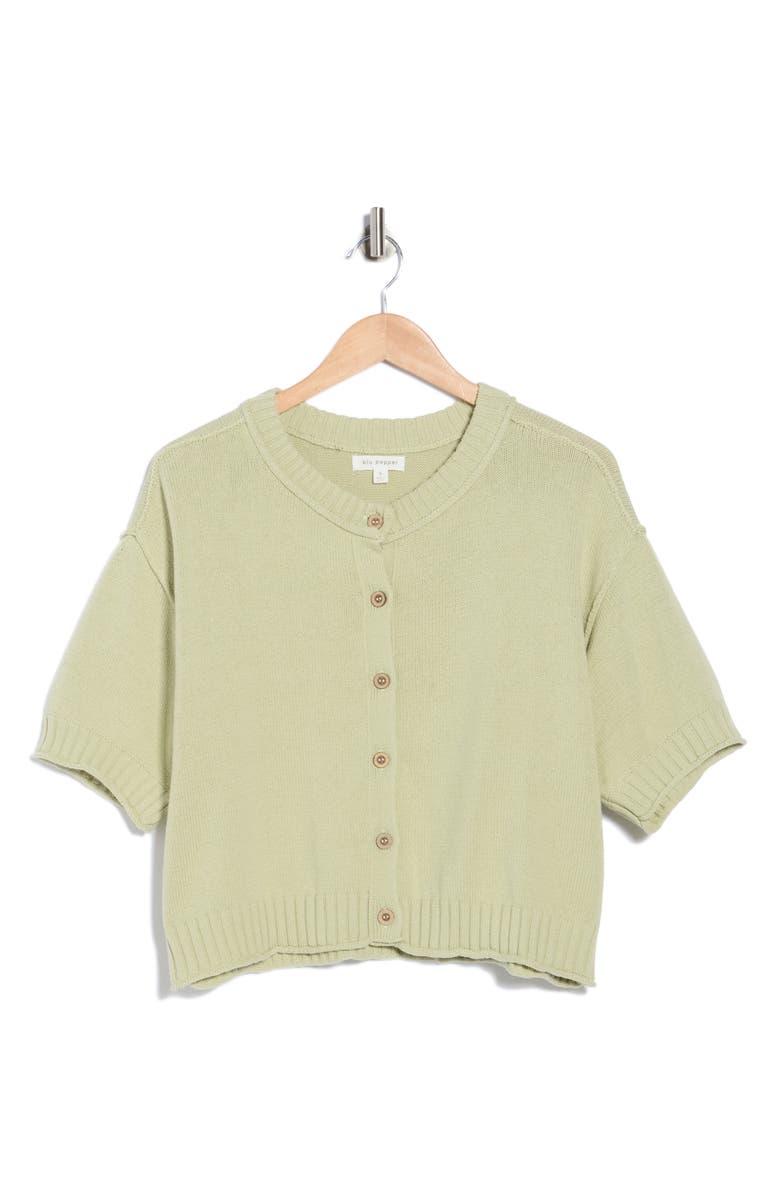 Blu Pepper Short Sleeve Button Front Cardigan, Main, color, Light Olive