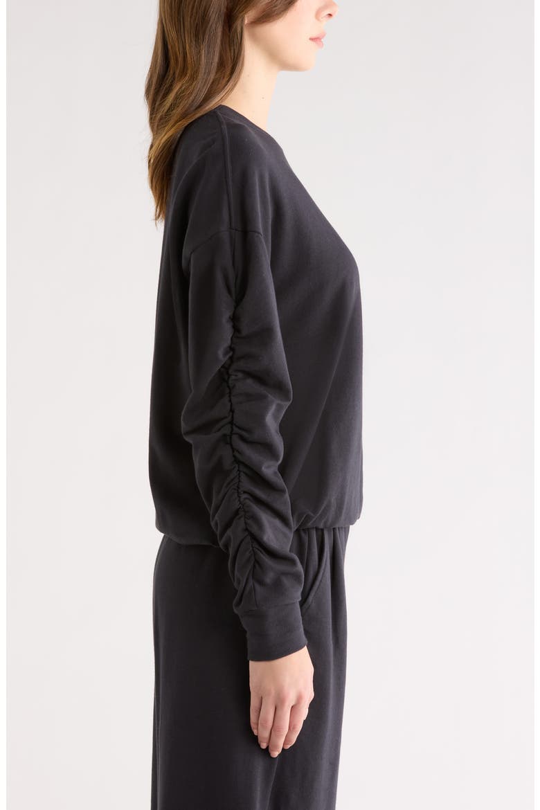 Cinch Side Long Sleeve Top, Alternate, color, BLACK