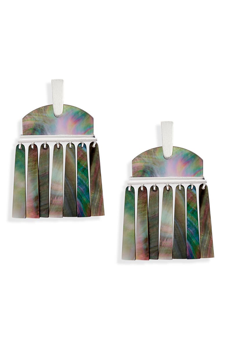 Layne Earrings, Main, color, BRIGHT SILVER/ BLACK MOP
