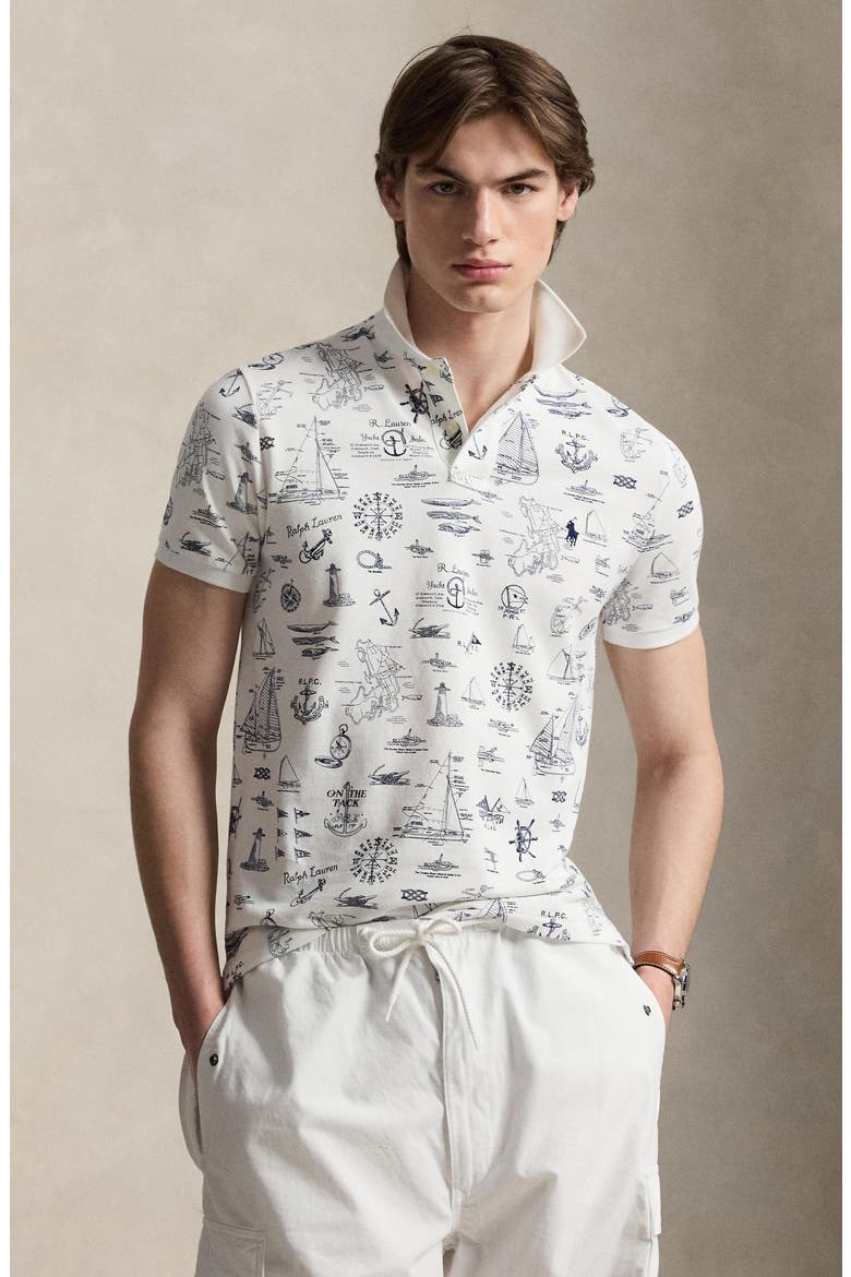 Classic Fit Nautical Cotton Mesh Polo, Alternate, color, SEAWARD BOUND-WHITE