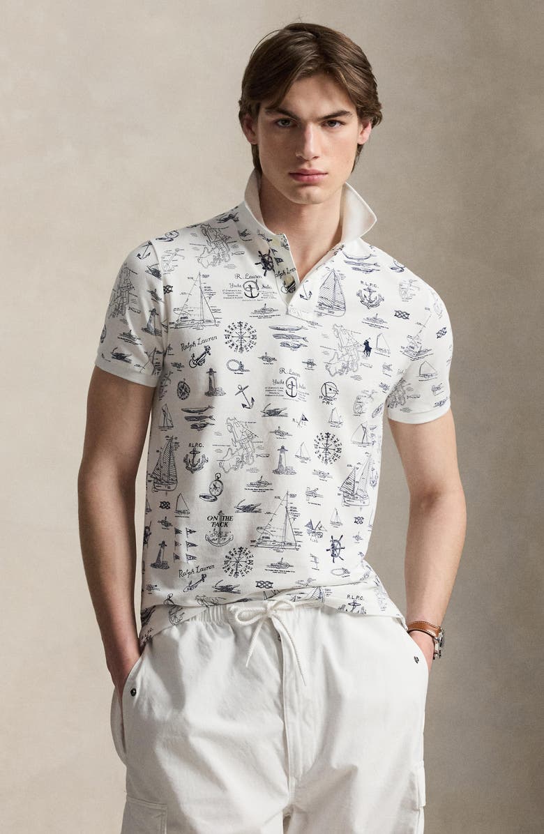 Polo Ralph Lauren Classic Fit Nautical Cotton Mesh Polo, Alternate, color, Seaward Bound-White