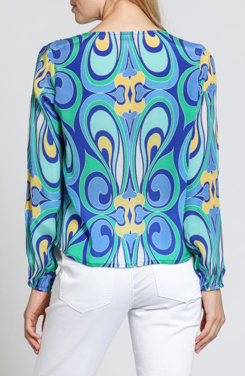 Apny Print Tie Front Top In Blue