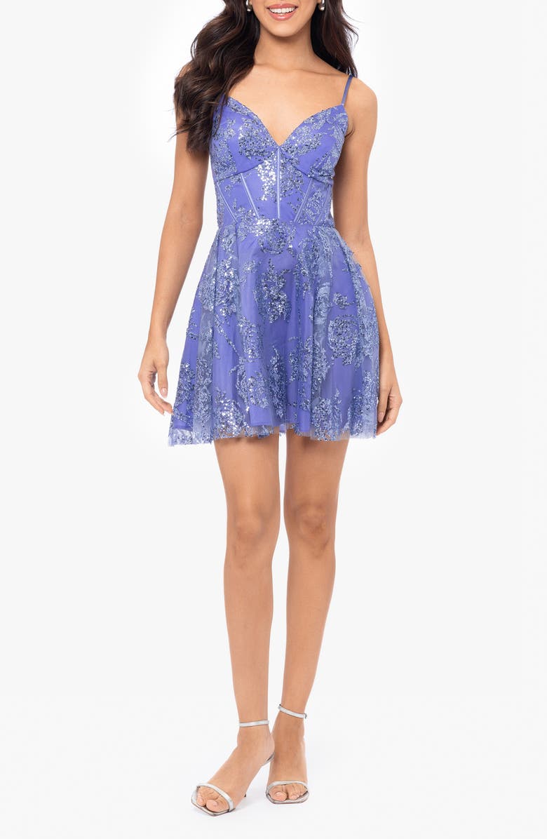 Blondie Nites Glitter Sleeveless Minidress, Main, color, Periwinkle