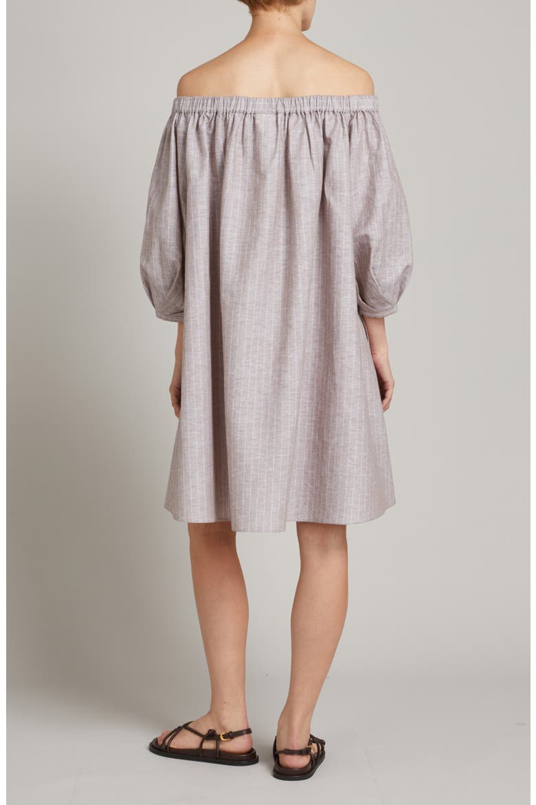 Fuggito Off the Shoulder Linen Blend Shift Dress, Alternate, color, HAZELNUT BROWN