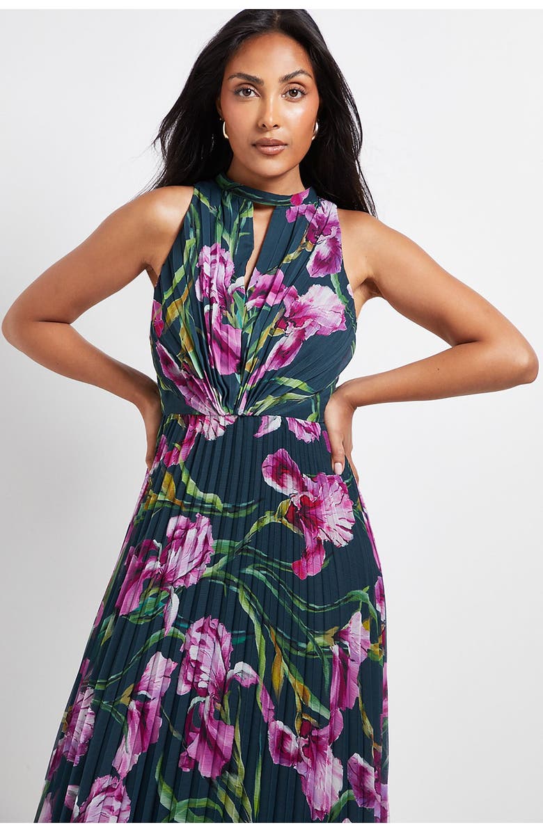 Wallis Petite Floral Print Pleated Maxi Dress, Alternate, color, Green