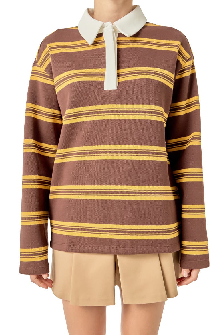 Stripe Polo Shirt, Alternate, color, BROWN/ YELLOW
